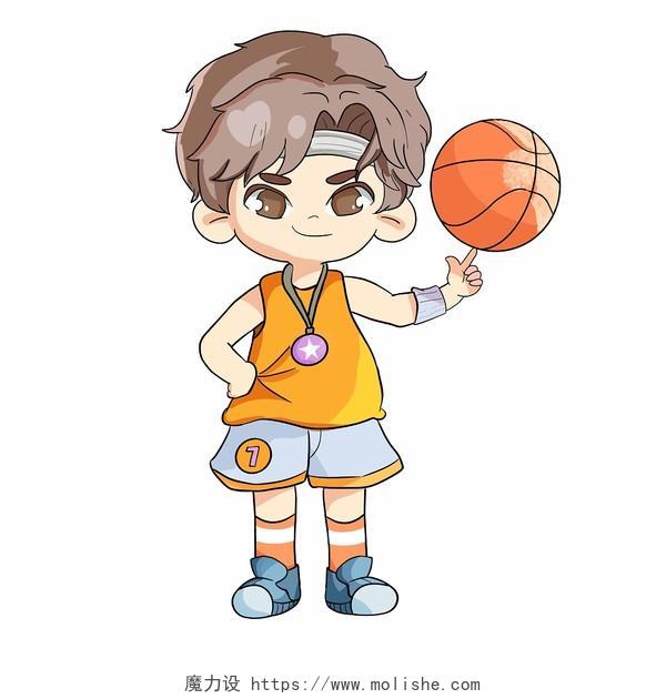 卡通去运动篮球男孩插画素材png